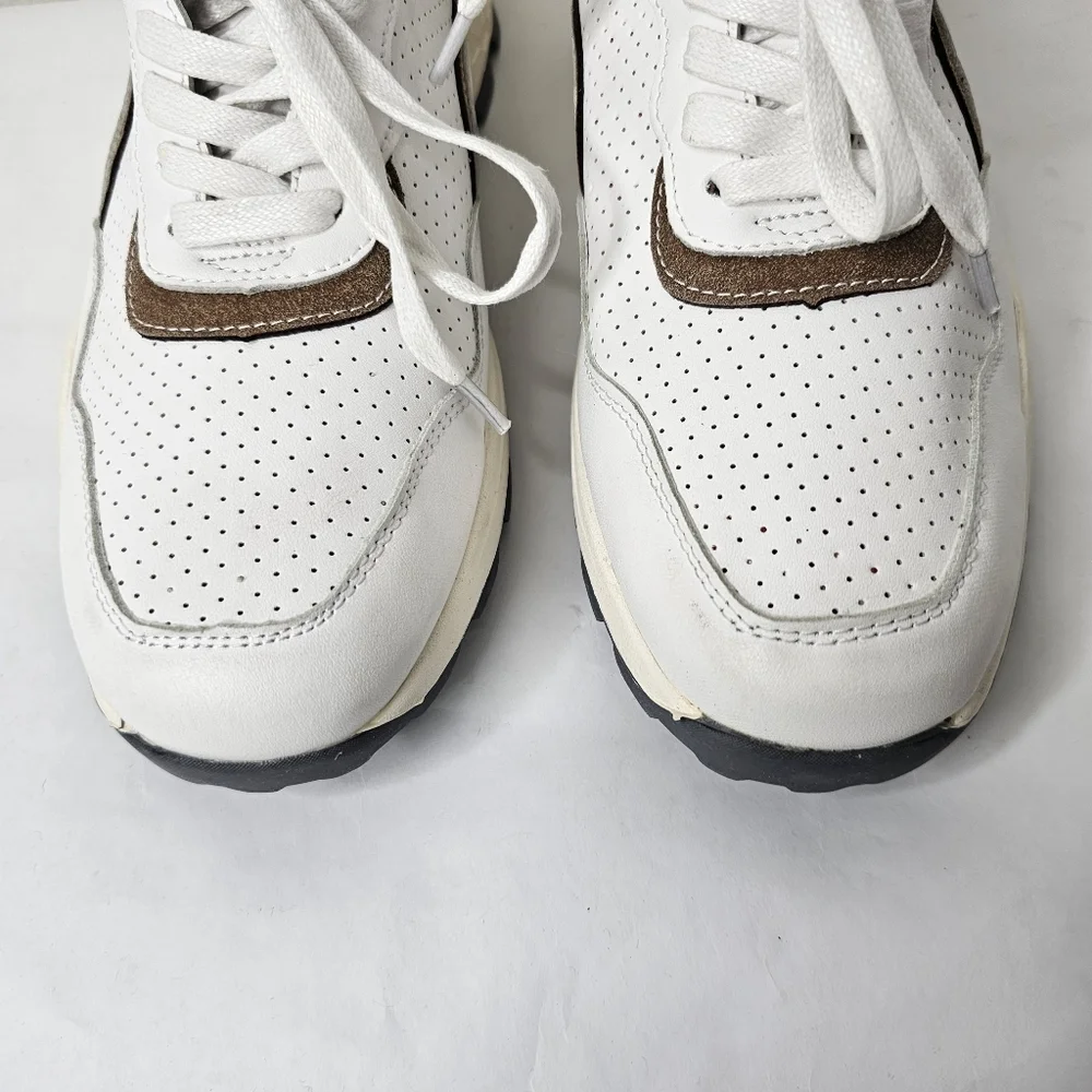 French Connection Petta Lace up Fashion Sneaker White Brown Gray Size 8